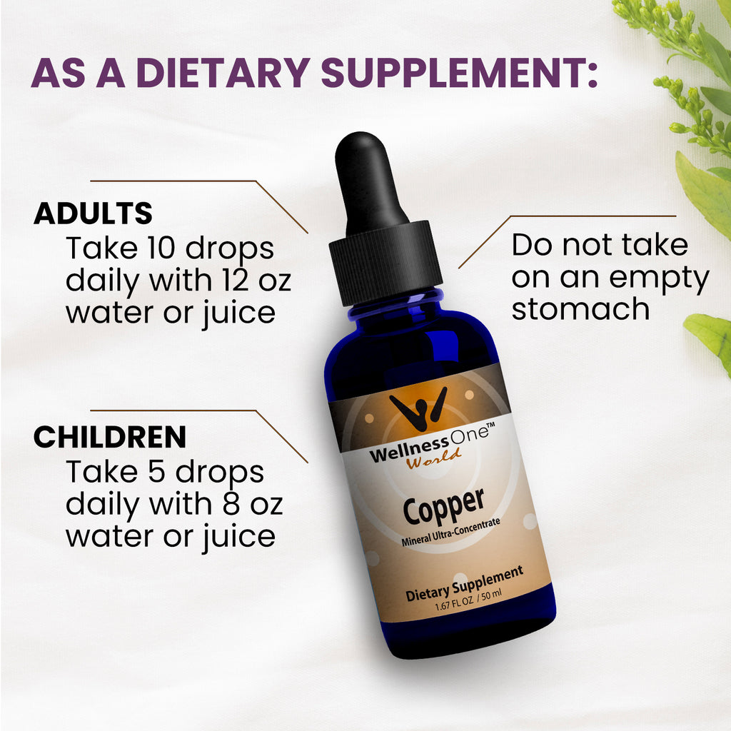 Copper Drops - Liquid Ionic Mineral Dietary Supplement 50 ml Bottle (100 Days at 1mg per 10 Drops)
