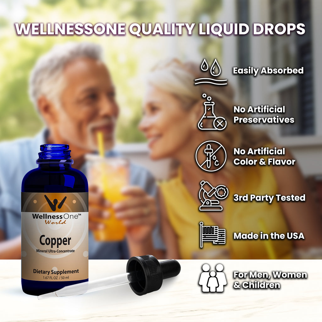 Copper Drops - Liquid Ionic Mineral Dietary Supplement 50 ml Bottle (100 Days at 1mg per 10 Drops)