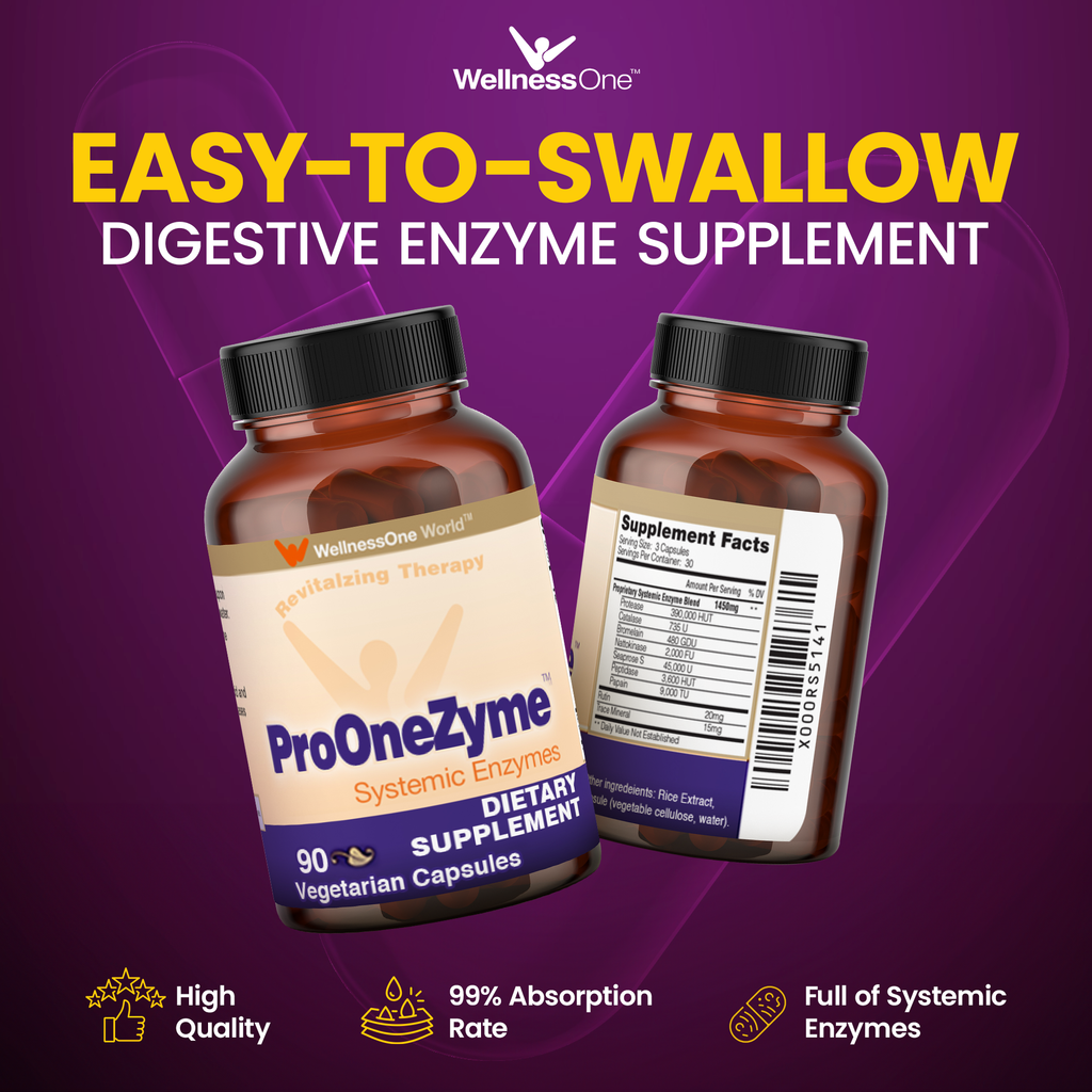 ProOneZyme Proteolytic Systemic Enzymes with Nattokinase and Seaprose - 90 Capsules - Dietary Supplement