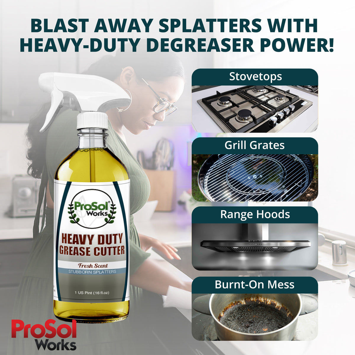 Grease & Tough Stain Fighter Cleaning Spay Bundle – 2-Pack - Includes Heavy Duty Grease Cutter & Kitchen Cleaner - 16 fl oz Each